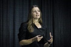 Sandra Ellis, CN’s vice-president for bulk, speaks at Canadian Western Agribition’s Grain Expo. PHOTO: MELISSA JEFFERS-BEZAN
