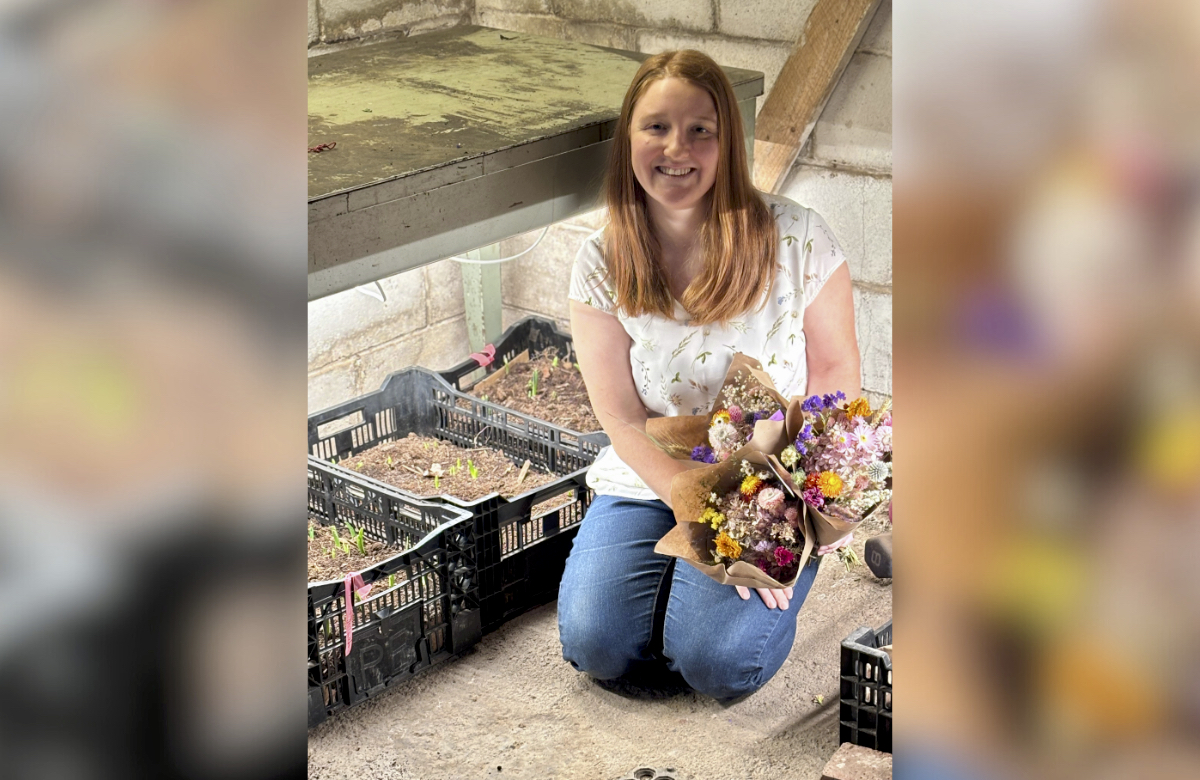Sarah Callow-Fisher displaying dried flowers