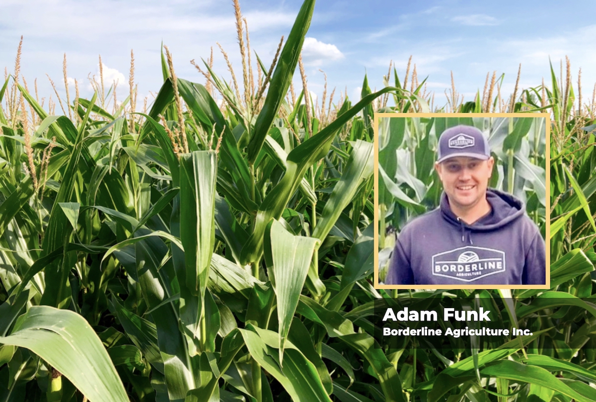 profile photo of Adam Funk and a field of corn in the background