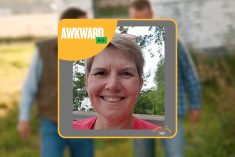 Awkward Ag title card with photo of Patty Durand's face.