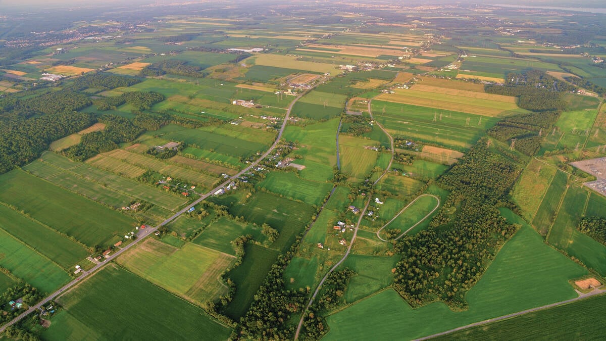 Agricultural fields and farms in Montreal, Quebec, Canada.