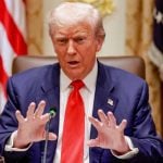 U.S. President Donald Trump gestures as he speaks during lunch with Argentina’s President Javier Milei (not pictured) in the Cabinet Room at the White House in Washington, D.C., U.S., October 14, 2025. Photo: REUTERS/Jonathan Ernst
