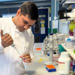 Dr. Pandey adds the polymerase enzyme to the reaction mixture for genotyping the mutant plant using the polymerase chain reaction (PCR). Photo: Dr. Bipin Pandey