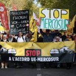 People attend a demonstration called by French farmers and the Confederation paysanne to protest against the EU-Mercosur free-trade deal with the South American bloc, in Paris in October 2025. Photo: REUTERS/Stephane Mahe
