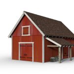 3D illustration of a red wooden barn isolated on a white background.