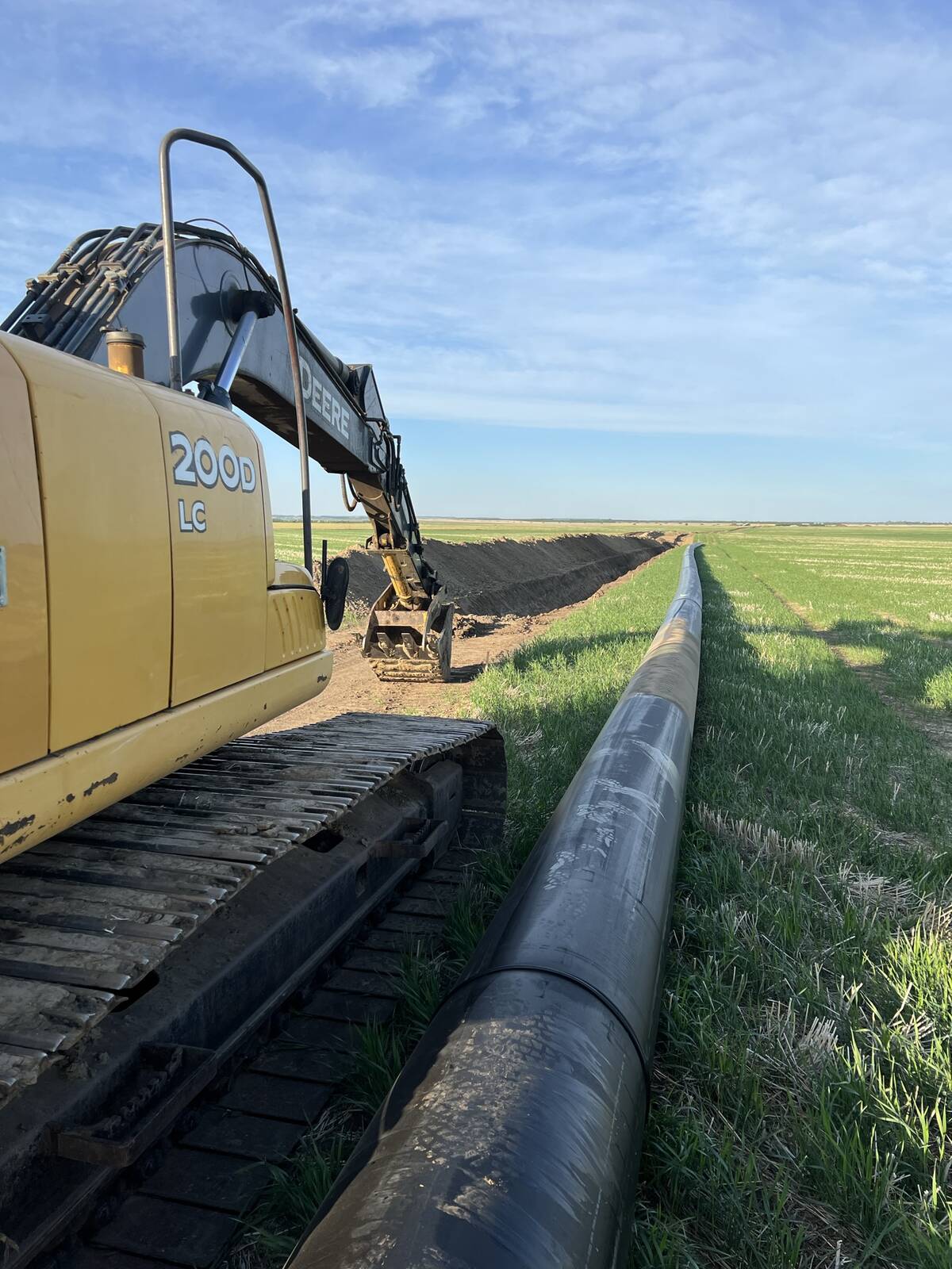 Funk had to trench a 4.8-kilometre line from the South Saskatchewan River to his farm in order to get the system up and running. Credit: Brady Funk