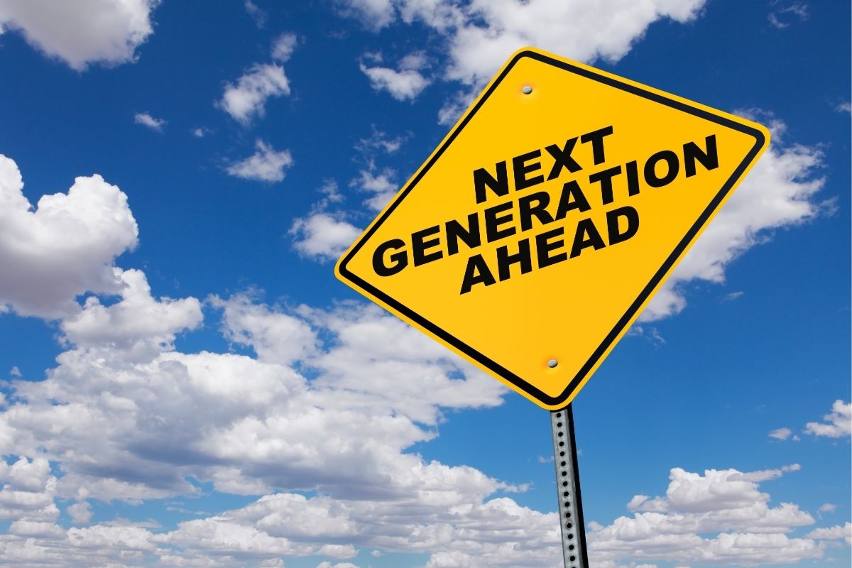 road sign with the words next generation ahead on it